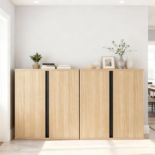 KISLOT 63" Sideboard Buffet Cabinet with Storage Modular Accent Display Kitchen Storage Cabinet Wood Coffee Bar Console for Living Room, Hallway, Kitchen, Dining Room,Natural Oak - color: Natural Oak, size: 2 PC(63 IN)