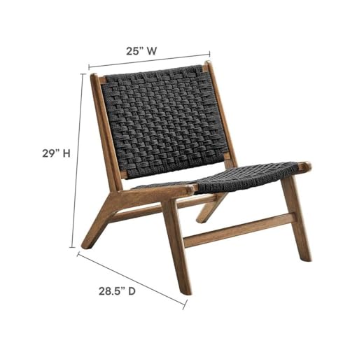 Modway Saoirse Woven Rope Wood Accent Lounge Chair in Walnut Black - color: Walnut Black