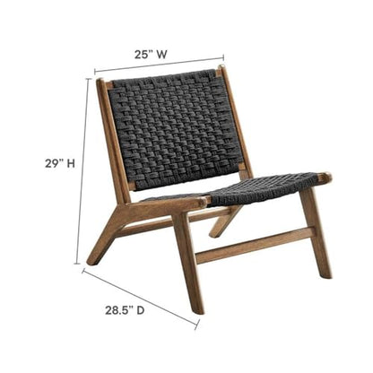 Modway Saoirse Woven Rope Wood Accent Lounge Chair in Walnut Black - color: Walnut Black