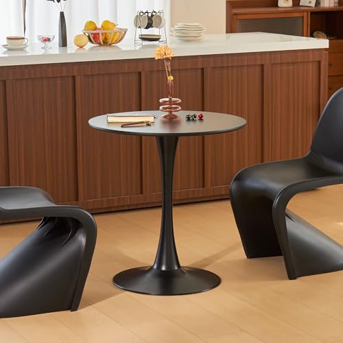 Round Dining Table, 27.6" Circle Tulip Table with Thickened Tabletop & Metal Pedestal, Mid Century Modern Bistro Table for Kitchen, Small Places, Living Room, Cafe (Black) - color: Black, size: 27.6"