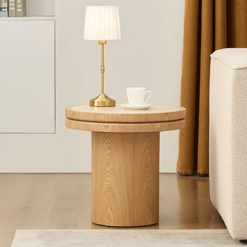 19.49 Round Side Table with Sintered Stone Tabletop & Sturdy Base, Modern MDF Circle Small Coffee Table Double Layer Tabletop End Table for Living Room, Easy Assembly - Natural - color: 19.49" Side Table With Sintered Tabletop,natural