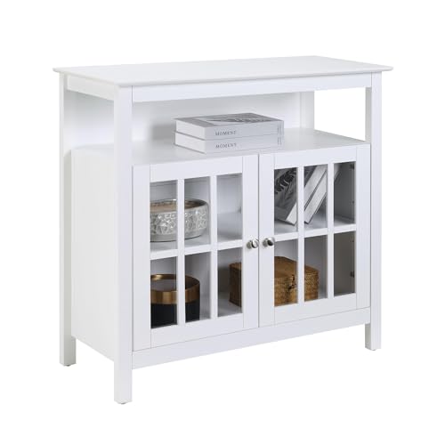 Convenience Concepts Big Sur Highboy TV Stand with Storage Cabinets and Shelves in White Finish - color: White