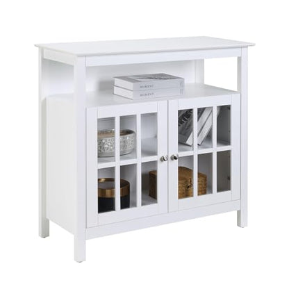 Convenience Concepts Big Sur Highboy TV Stand with Storage Cabinets and Shelves in White Finish - color: White
