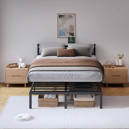 SHOANED 14 Inch Metal Bed Frame - Full Size Heavy Duty Bedframe with Charging Station & Headboard Basic Steel Slats Platform No Box Spring Needed/Easy Assembly/Noise Free - size: Full, style: 14 Inch with Charging Station