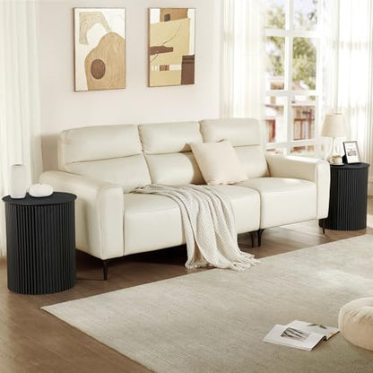 Round Fluted Side Table Set of 2, 17.7" Mid-Century Modern End Tables, Wooden Bedside Table Round Nightstand Small Circle Sofa Accent Table for Living Room, Bedroom Home(Black) - color: Black, size: 17.7"D x 17.7"W x 21.6"H