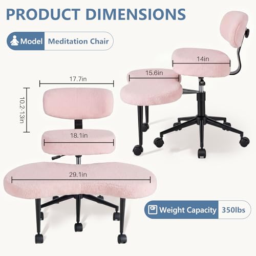 DUMOS ADHD Meditation Chair, Cross Legged Home Office Desk Chair | Ergonomic Adjustable Height Backrest, 360° Swivel Footstool, Yoga Stool, Teddy Fabric Pink - color: Teddy Fabric Pink