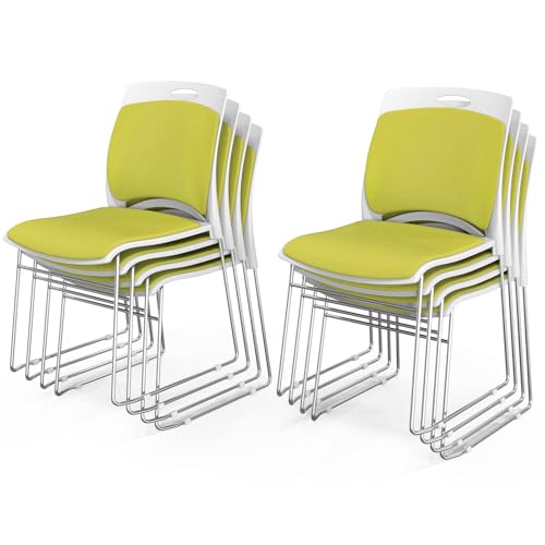 VINGLI Stackable Plastic Mesh Padded Chairs for Office Set of 8, Green | Stacking Chairs with Metal Sled Base, Ergonomic Plastic Pad Seat & Back, Waiting Banquet Guest Break Room, Easy to install - color: Green, size: 8 Pack