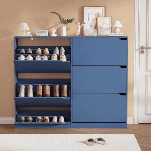 Blue Hidden Shoe Storage Cabinet for Entryway with 6 Flip Drawers | Slim & Narrow Design Saves Space, Adjustable Shelves Fit Various Shoes, Ventilation Reduces Odors, Anti-Tip Safety - color: Blue, size: Regular 6 Drawers