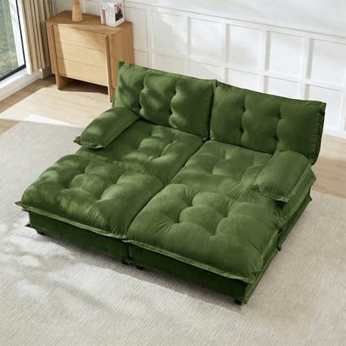 Deep Loveseat Couch with Ottomans,Modular Sectional 2 Seater Cloud Sofa with Ottoman,Tufted Chenille Double Chaise Sofas,Modern Lounger Couches for Living Room Small Spaces - color: Green, size: 2+2