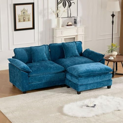 81.9'' Modern Sectional Couch with Double Layer Upholstered Seat Cushion, Chenille LoveSeat Sofa Couch with Wider Armrest and Cushions, Living Room, Bedroom, Apartment, Easy Assembly, Blue - color: Blue