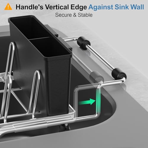 Small Sink Dish Drying Rack - Stainless Steel in Sink Dish Rack for RV Camper, Expandable Kitchen Counter Drainer with Utensil Holder, 13.2''-19.1" L x 6.5" W x 4.3" H, Silver