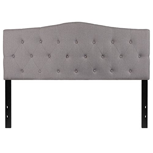 EMMA + OLIVER Arched Button Tufted Queen Size Headboard in Light Gray Fabric - color: Light Gray, size: Queen