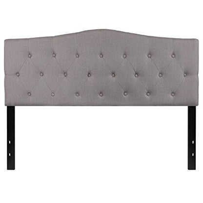 EMMA + OLIVER Arched Button Tufted Queen Size Headboard in Light Gray Fabric - color: Light Gray, size: Queen