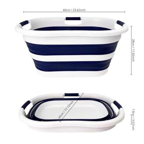 SAMMART 40L (10.5 gallon) Collapsible Plastic Laundry Hamper - Foldable Pop Up Storage Container/Organizer - Portable Washing Tub - Space Saving Basket (1, White/Starry Blue) - color: White/Starry Blue