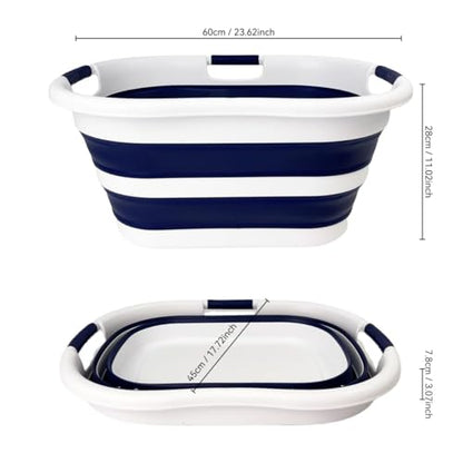 SAMMART 40L (10.5 gallon) Collapsible Plastic Laundry Hamper - Foldable Pop Up Storage Container/Organizer - Portable Washing Tub - Space Saving Basket (1, White/Starry Blue) - color: White/Starry Blue