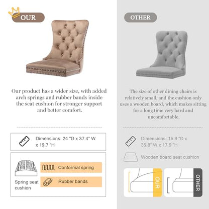Virabit Velvet Dining Chairs Set - Tufted Upholstered Chairs with Nailhead Back and Ring Pull Trim, Solid Wood for Kitchen/Bedroom/Dining Room (Khaki) - color: Khaki, size: set of 6