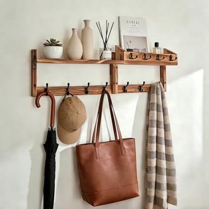 29" Coat Rack Wall Mount with Shelf, 4 in 1 Wall Mounted Coat and Key Hanger with 11 Hooks, Entryway Key Holder with Mail Holder for Living Room, Bedroom - size: 7 Hooks with shelf