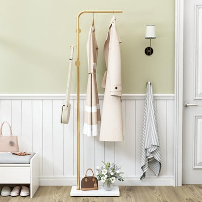 TIEOU Gold Coat Racks, Metal Coat Racks Freestanding with Crossbar and 3 Hooks, Modern Coat Hanger with Marble Base, L Shaped Coat Stand for Entryway, Bedroom, Living Room, Office - color: Coat-L-gold