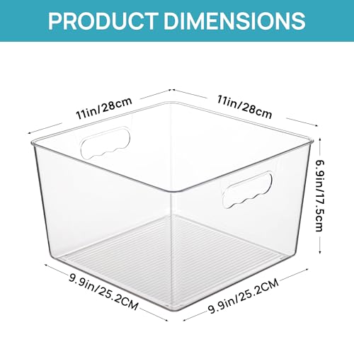 Vtopmart 4 Pack Extra Large Clear Storage Bins, 11x11 Cube Organizer | Acrylic Cube Storage Bins, Plastic Containers with Handle for Pantry, Kitchen, Closet, Laundry Room, Bathroom, Under Sink - size: Without Lid
