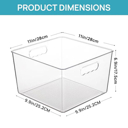 Vtopmart 6 Pack Extra Large Clear Storage Bins, 11x11 Cube Organizer | Acrylic Cube Storage Bins, Plastic Containers with Handle for Pantry, Kitchen, Closet, Laundry Room, Bathroom, Under Sink - size: Without Lid