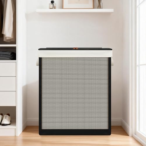 STO STO Double Laundry Hamper with Lid, 140L Large 2 Section Laundry Sorter, Laundry Basket with Removable Washable Canvas Liner Bag, Breathable Clothes Hamper for Bedroom Bathroom Laundry Room Closet - size: 2-Section