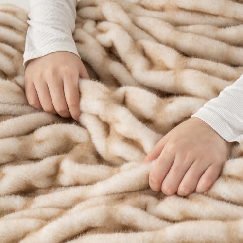 Battilo Faux Fur Throw Blanket for Couch, Soft Fluffy Ruched Fur Blanket, Cozy Thick Warm Fuzzy Decorative Yellow Blanket for Bed Chair Sofa 50"x60"(Tip Dye Yellow) | Soft Reversible Faux Rabbit Fur with Yellow-Tipped Detail, Thick and Cozy for Couch, Bed