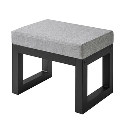 IBUYKE 16 Inch Small Foot Stool Ottoman, Rectangle Linen Foot Rest with Padded Seat and Metal Legs, Modern Ottoman Foot Rest for Living Room Bedroom Entryway Couch, Grey-Blue WBD001L - color: Grey-blue