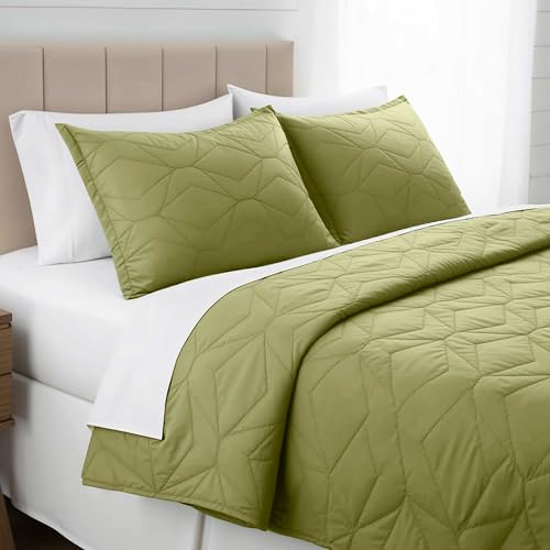 Clara Clark Quilts Twin Size - All Season Bedspread Coverlet Set, Pinsonic Weave Lightweight Bedding Set - 5 Piece Twin Quilt Set with Pillow Shams, Olive Green - Twin Ellipse - color: 41 – Olive Green – Ellipse, size: Twin