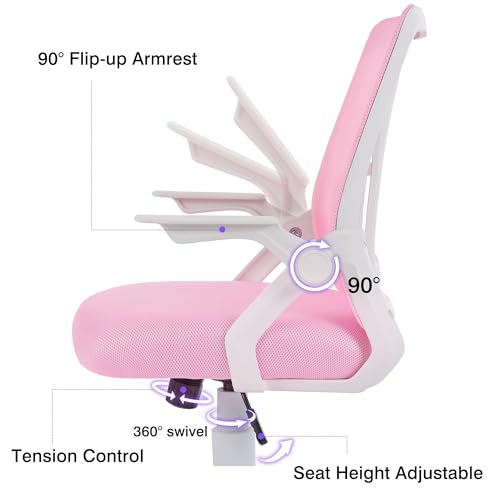 VECELO Mid-Back Swivel Ergonomic Office Chair with Adjustable Arms Mesh Lumbar Support for Computer Task Work, Pink - color: Pink