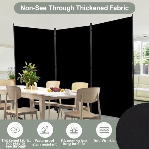 Room Divider 3 Panel Folding Privacy Screen, Round Pad Design Wall Divider | 71''Hx102''W, UV Protection Fabric, Wobble-free Metal Frame, Large 3 Panel Partition Room Dividers, Indoor Window Blackout - color: Black