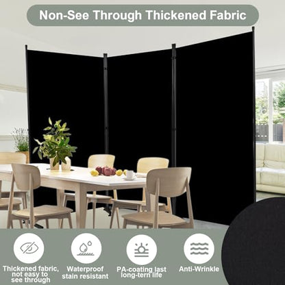 Room Divider 3 Panel Folding Privacy Screen, Round Pad Design Wall Divider | 71''Hx102''W, UV Protection Fabric, Wobble-free Metal Frame, Large 3 Panel Partition Room Dividers, Indoor Window Blackout - color: Black