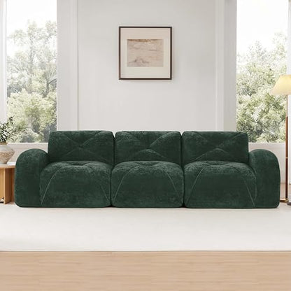 111" Velvet Modular Sofa Cama para Cuarto, Small Couches for Living Room with High Density Sponge, Cloud Loveseat with Tufted Design for Home Theater Study Space, Green - color: Green