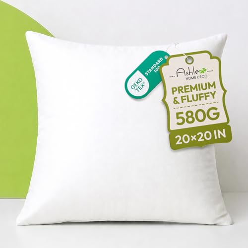 Ashler 20x20 Pillow Inserts, Hypoallergenic Throw Pillow Inserts | Soft Couch Pillows, Decorative Pillows, Throw Pillows for Bed & Sofa, Square Cushion Sham Stuffer, Fluffy & Hypoallergenic - size: 20x20 Inch