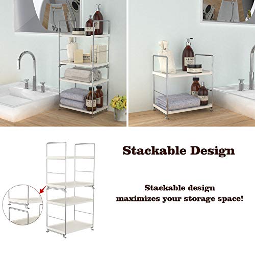Plastic/Metal Freestanding Stackable Organizer Shelf,Bathroom Countertop Storage Shelf Cosmetic Organizer Holder Kitchen Spice Rack,2-Tier Standing Rack (Silver) - color: Silver