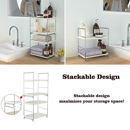 Plastic/Metal Freestanding Stackable Organizer Shelf,Bathroom Countertop Storage Shelf Cosmetic Organizer Holder Kitchen Spice Rack,2-Tier Standing Rack (Silver) - color: Silver