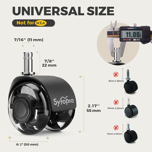 Office Chair Wheels 2" Desk Chair Caster Wheels Smooth Roller Style Quiet for Carpet and Hardwood Floors Universal Fit 11x22 mm Set of 5 Black - color: Black-2 Inch