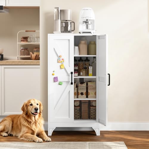 Metal Storage Cabinet with 2 Doors and 3 Adjustable Shelves - 47" White Kitchen Pantry Storage Cabinet Locker for Kitchen,Living Room,Dining Room - color: White, size: 47"- 3 Adjustable Shelves-A