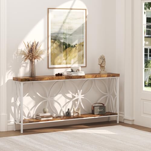 70.9 inch Extra Long Sofa Table, Industrial Console Table Behind Couch | With 2 Tier Storage Shelf, Entryway Table for Entryway, Living Room, Foyer, Hallway, Unique Design, White - color: White