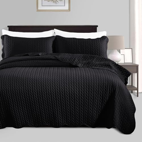 MOONLIGHT20015 California King 8 Pack Quilt Bedding Set Size (118"x106") + 2 Pillow Shams (20" x 36"+ 2") - 3 Pcs All Season Reversible Microfiber Coverlet Embossed Quilt Bedspread (Black) - color: Black, size: California King (8 Pack)