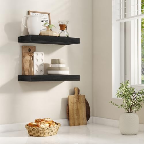 Acovy 16 Inch Floating Shelves for Wall 2 Pack, 16" Wall Shelves for Books, Storage, Decor, Wall Mounted Floating Shelf with Invisible Brackets for Kitchen, Living Room, Black - color: Black, size: 6.5"Wx16"L-2pcs