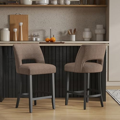 VKNOW Bar Stools Set of 2, 26" Upholstered Counter Height Bar Stools | Modern Counter Stools with Black Rubberwood Legs for Kitchen Island Dining Room Bar, Brown-Black Legs - color: Brown-black Legs, size: Set of 2