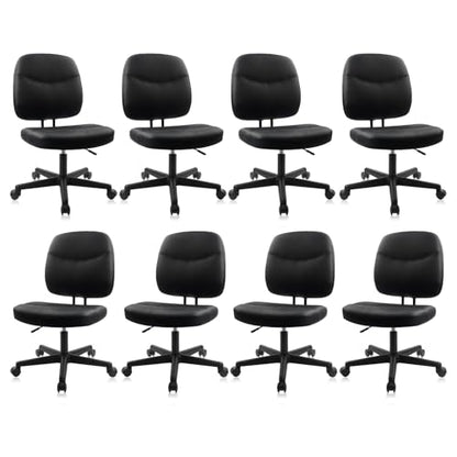 CLATINA Armless Home Office Chair,Small PU Leather Ergonomic Low Back Desk Chair with Lumbar Support and Wheels, Adjustable Height 360° Swivel Rolling Computer Task Chair, Black, 8 Pack - color: Black-heihu, size: 8 Pack