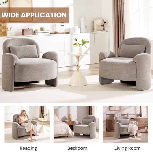 Accent Chair for Living Room, Modern Chenille Fabric Lounge Reading Sofa Chair with Lumbar Pillow, Upholstered Arm Chairs for Bedroom, Office, Light Grey - color: Light Grey