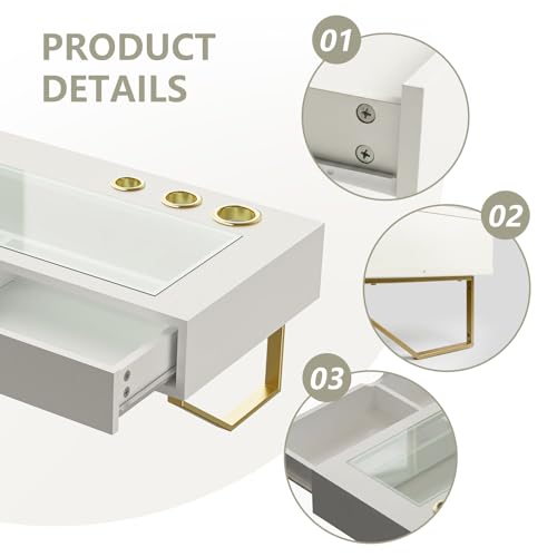 Floating Makeup Vanity Table, 31 inch Wall Mounted Desk for Bedroom, White | Floating Nightstand, Dressing Table with Drawer, Writing Desk, Saves Floor Space and Keeps Items Organized