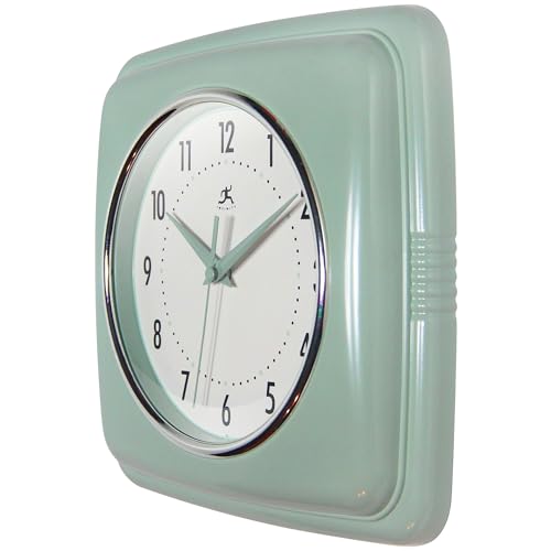Infinity Instruments Square Retro Wall Clock, Sage Green, 9.25" - color: Sage Green