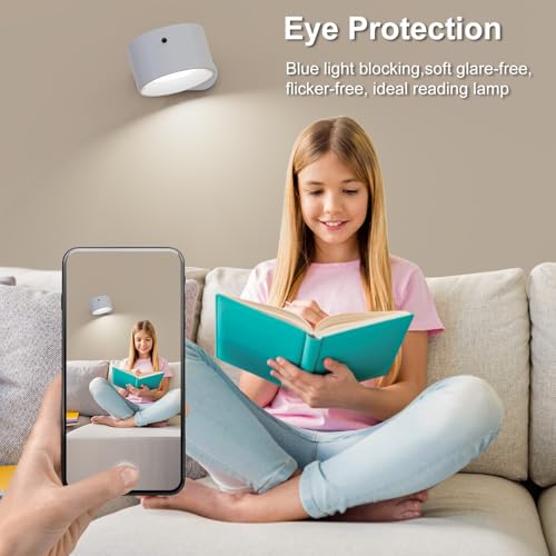Deyagoo 2PACK LED Wall Sconce, Rechargeable Wall Light with Remote-White | 3 Colors, Dimmable, Magnetic Rotating Head, 360 Degree Rotate - color: White-B