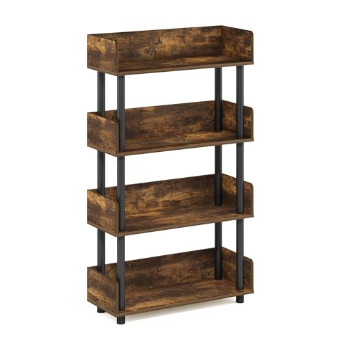 Furinno Turn-N-Tube 4-Tier Toolless Display Rack, Amber Pine/Black - color: Amber Pine/Black, size: 4-Tier Display Rack