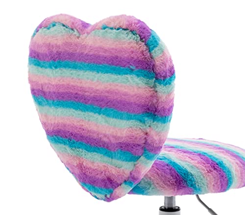 chairus Kids Desk Chair Faux Fur Small Study Chair for Teenage Girls, Adjustable Heart Shaped Kids Vanity Chair for Bedroom Reading Living Room, Cute Student Task Chair with White Foot, Rainbow - color: Rainbow