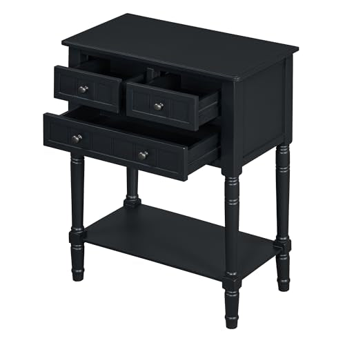 Merax Narrow Console Table, Elegant Slim Entryway Table Sofa Table with Three Storage Drawers and Bottom Shelf for Entryway for Hallway, and Living Room (Black) - color: Black