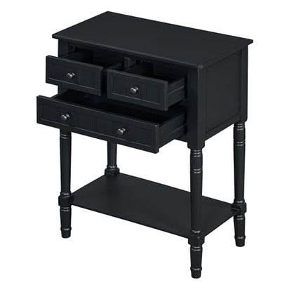 Merax Narrow Console Table, Elegant Slim Entryway Table Sofa Table with Three Storage Drawers and Bottom Shelf for Entryway for Hallway, and Living Room (Black) - color: Black